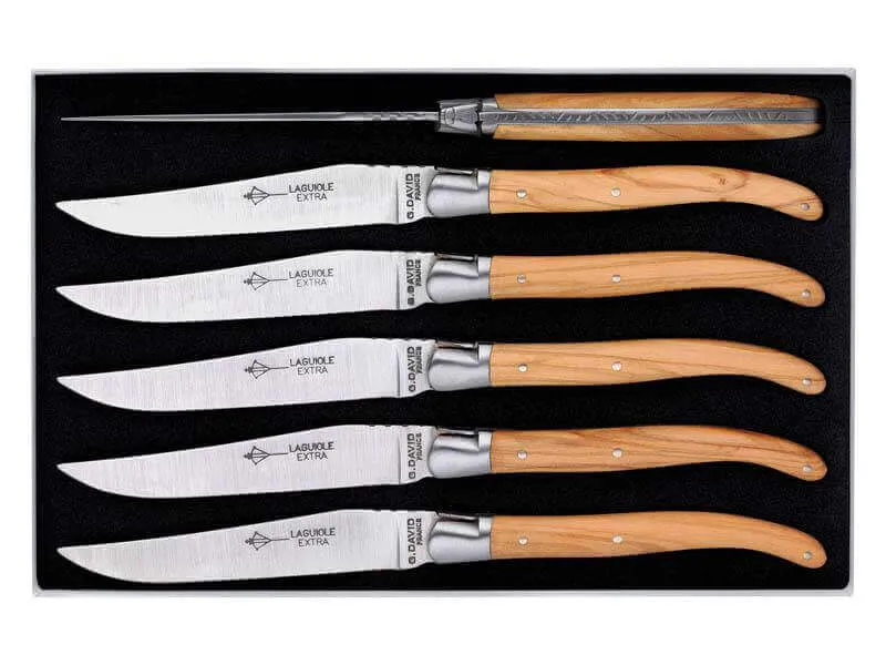 Coffret 6 couteaux de table Laguiole Arbalète G.DAVID 23cm inox manche olivier