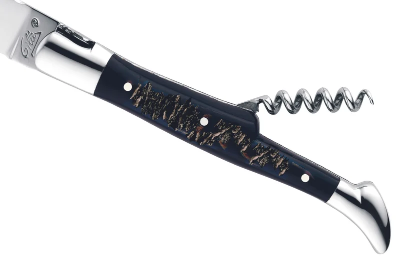 Couteau pliant Laguiole GILLES 8692 manche corne de buffle brute 12cm avec tire-bouchon