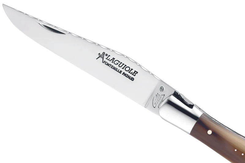 Couteau pliant Laguiole GILLES 8682 manche pointe de corne blonde 12cm avec tire-bouchon