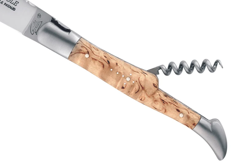 Couteau pliant Laguiole GILLES 8642 manche en bois de bouleau 12cm avec tire-bouchon
