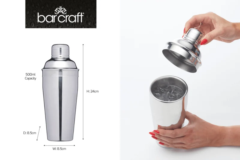 Shaker à cocktails BarCraft à double paroi en acier inox 500ml
