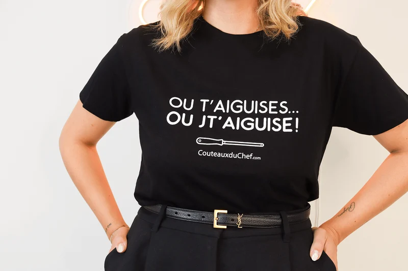 Tee-shirt officiel Couteauxduchef "Ou t'aiguises ou jt'aiguise !"