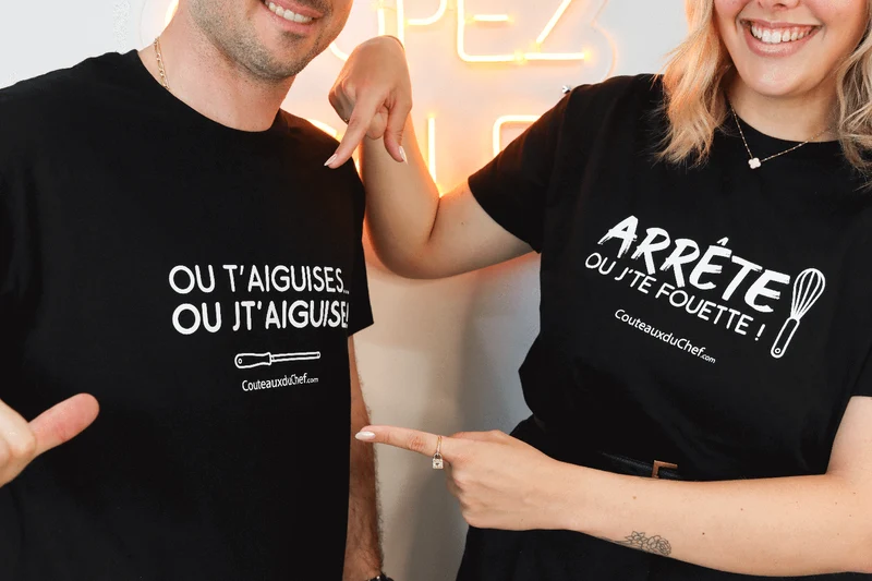 Tee-shirt officiel Couteauxduchef "Ou t'aiguises ou jt'aiguise !"