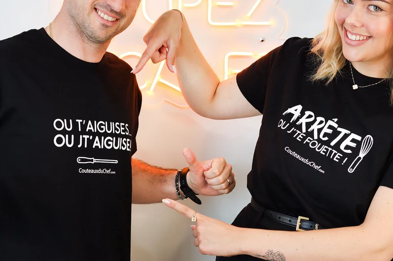 Tee-shirt officiel Couteauxduchef "Ou t'aiguises ou jt'aiguise !"