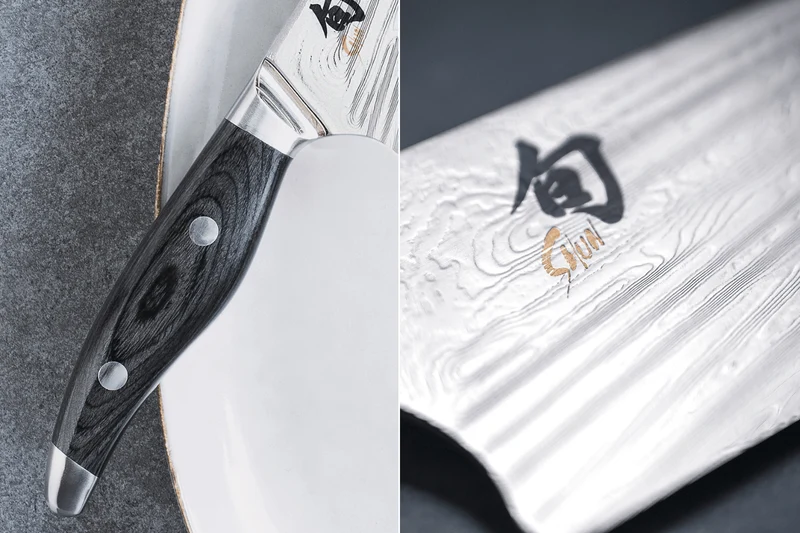 Couteau santoku japonais KAI Shun Nagare Black lame damas 72 couches Dual Core 18cm manche bombé
