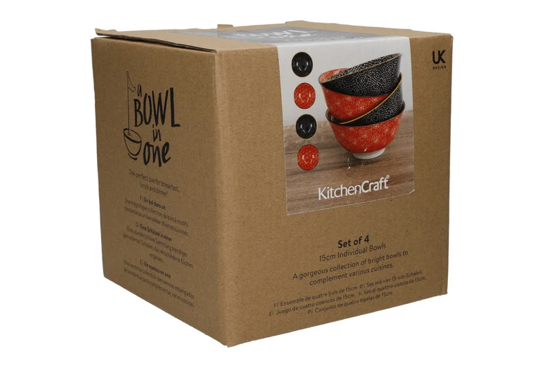 Set de 4 bols KitchenCraft en céramique Red And Black design diamètre 15cm