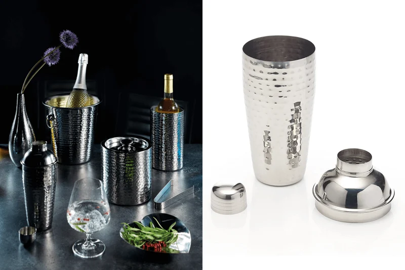Shaker Cobbler à cocktail Barcraft en acier inoxydable martelé 700ml