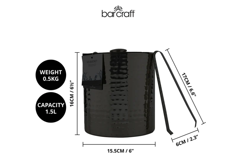 Petit seau à glace Barcraft en acier inox martelé avec couvercle 1,5L + pince à glaçon