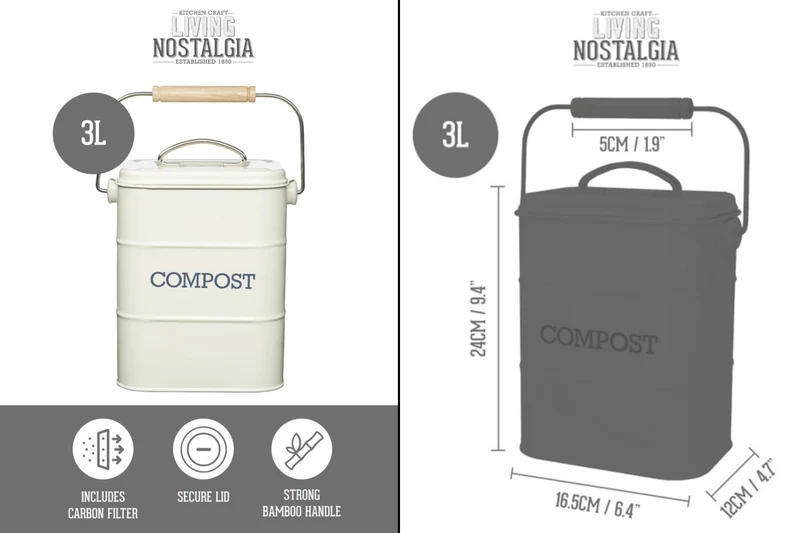 Bac à compost KitchenCraft Living Nostalgia en acier crème 3L
