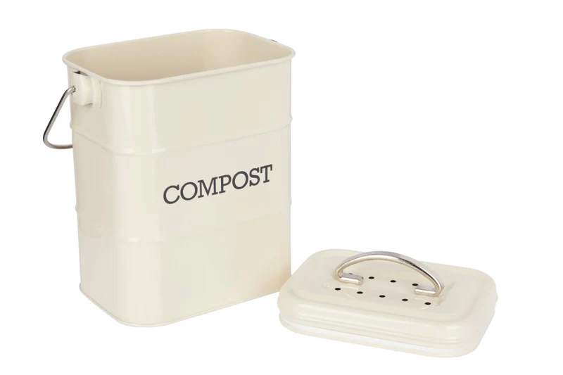 Bac à compost KitchenCraft Living Nostalgia en acier crème 3L