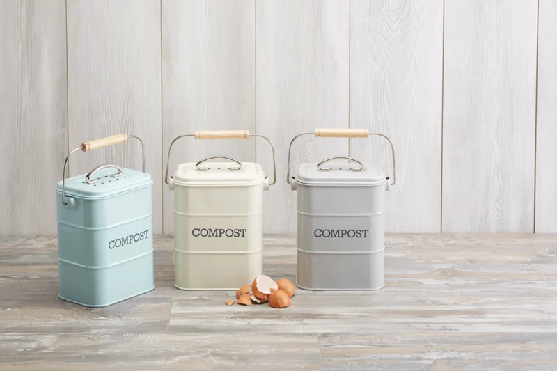 Bac à compost KitchenCraft Living Nostalgia en acier crème 3L