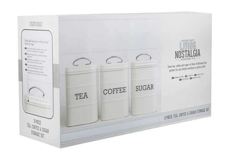 Set de 3 boîtes à thé / café / sucre KitchenCraft Living Nostalgia en acier crème