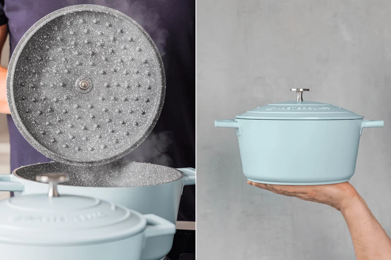 Cocotte MasterClass compatible induction en fonte d'aluminium bleu pastel 4L