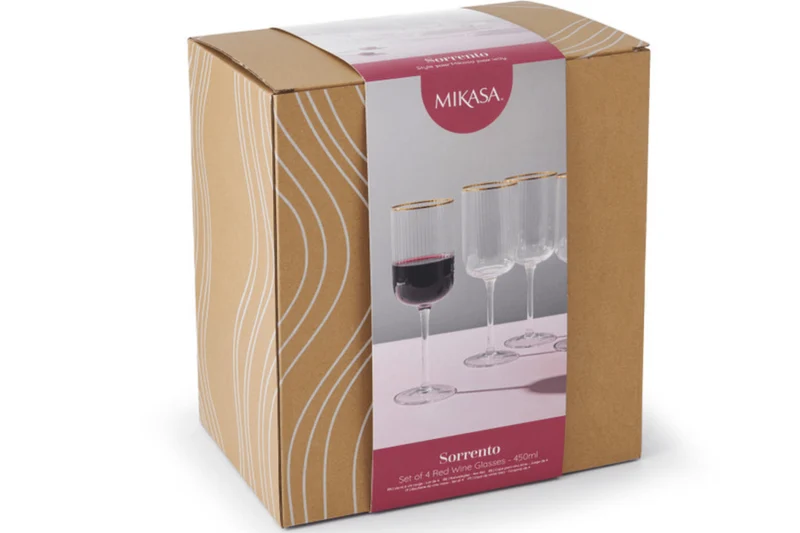 Set de 4 verres à vin rouge Mikasa Sorrento en cristal transparent motif nervuré 450ml