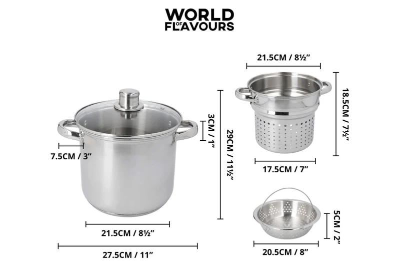 Marmite à pâtes italiennes KitchenCraft World of Flavours en acier inox 4L 4 pièces