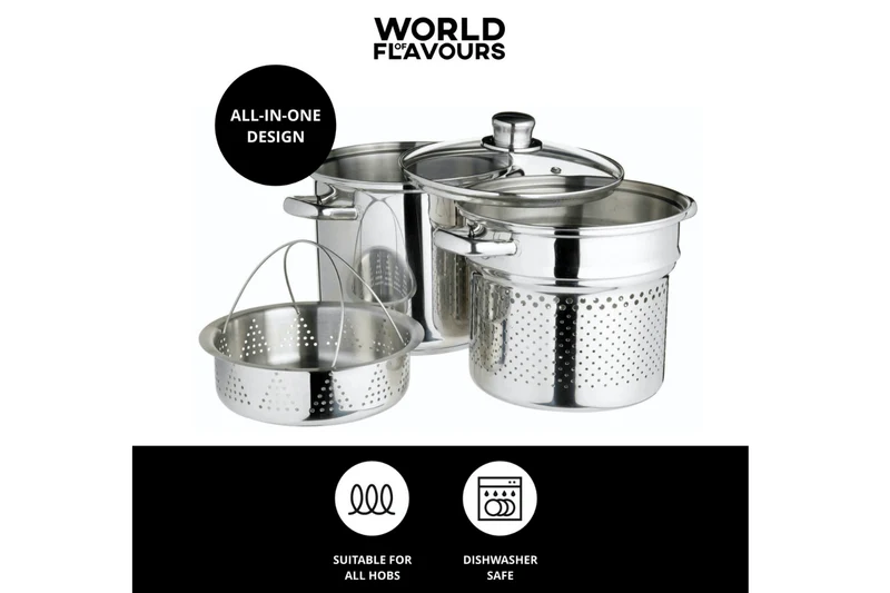 Marmite à pâtes italiennes KitchenCraft World of Flavours en acier inox 4L 4 pièces