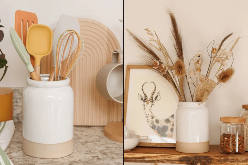 Porte-ustensiles KitchenCraft Idilica en grès crème