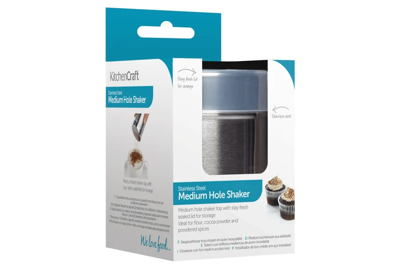 Saupoudreuse KitchenCraft à trous moyens en acier inox + couvercle polymère