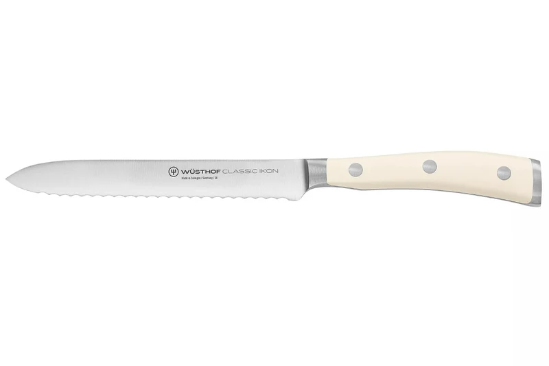 Couteau à saucisson Wüsthof Classic Ikon Blanc forgé lame crantée 14cm