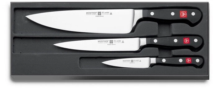 Coffret 3 couteaux Wüsthof Classic office 9cm, tranchelard 16cm, chef 20cm
