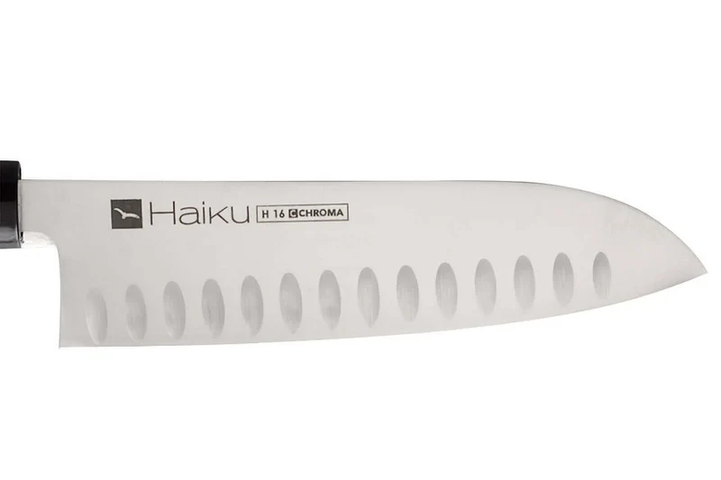 Couteau santoku alvéolé japonais Chroma Haiku 17cm manche Honoki