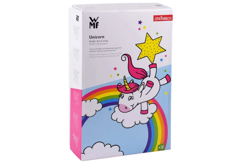 Coffret repas enfants WMF Licorne acier inox 18/10 et porcelaine