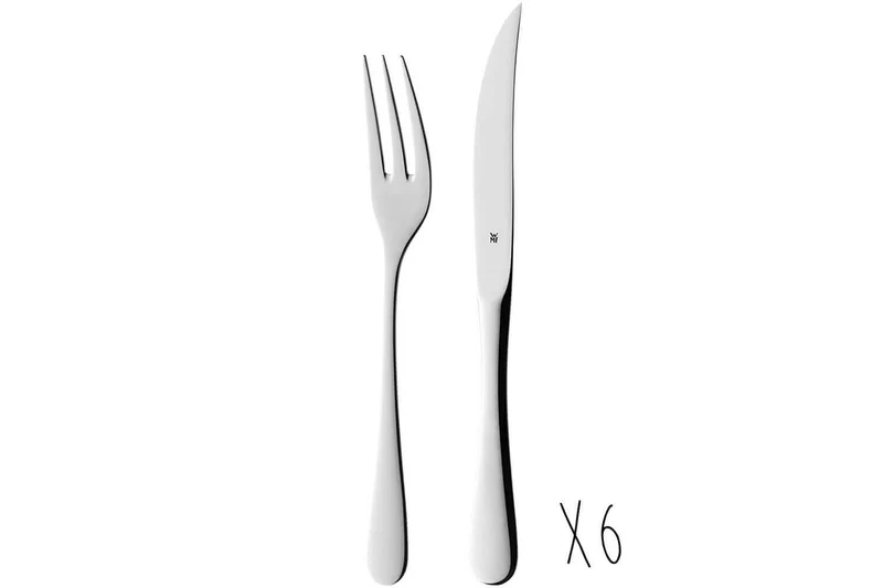 Coffret 6 couteaux à steak + 6 fourchettes WMF Holzkass en acier inox 18/10 Cromargan