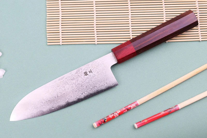 Couteau santoku 16cm japonais artisanal Nakamura Kaishin Ginsan Damas