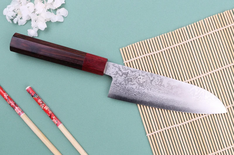 Couteau santoku 16cm japonais artisanal Nakamura Kaishin Ginsan Damas