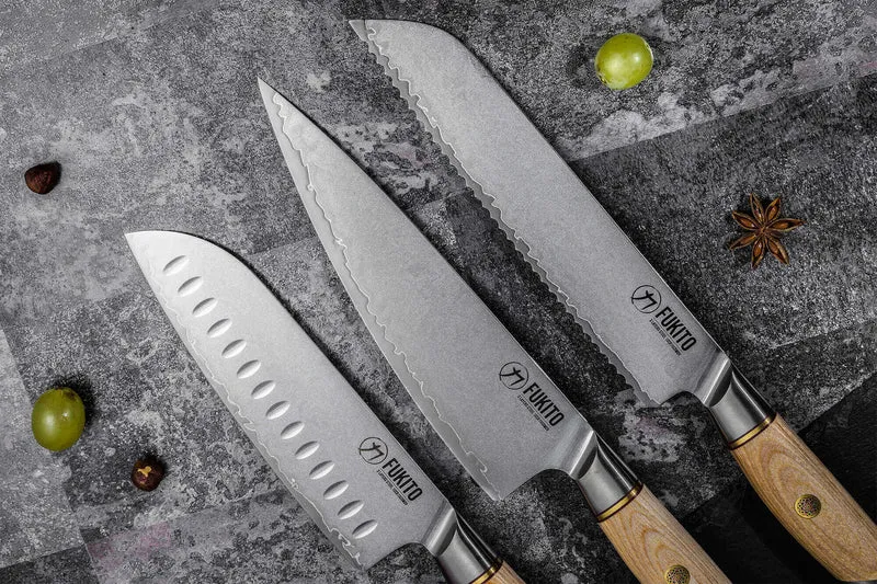Couteau santoku Fukito Pakka San Mai alvéolé 18cm