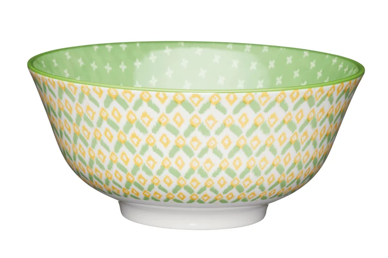 Bol en grès émaillé KitchenCraft motif géométrique vert et jaune
