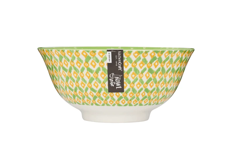 Bol en grès émaillé KitchenCraft motif géométrique vert et jaune
