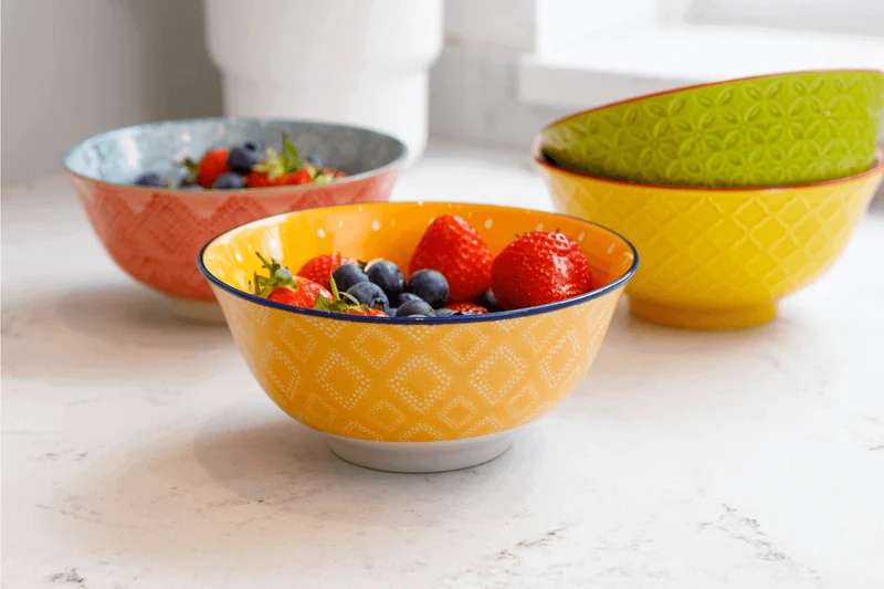 Bol en grès émaillé KitchenCraft motif floral jaune et rouge
