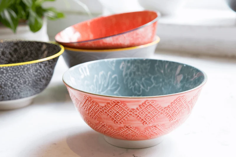 Bol en grès émaillé Kitchen Craft à motif floral gris et rouge
