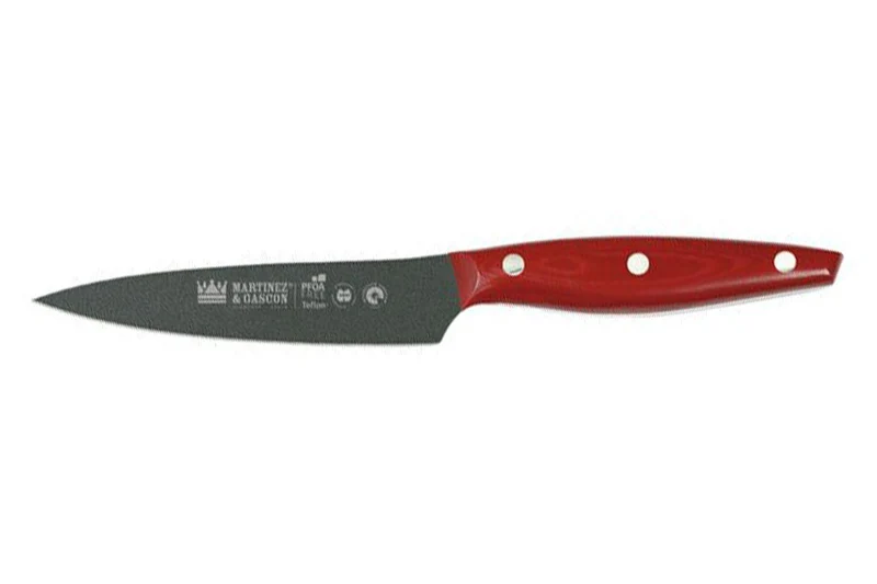 Couteau d'office lame anti-adhérente 11cm manche Micarta rouge M&G