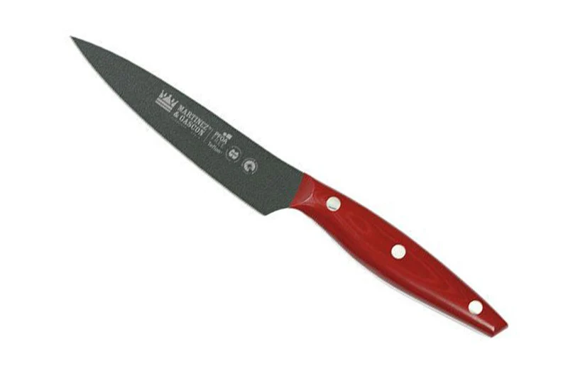 Couteau d'office lame anti-adhérente 11cm manche Micarta rouge M&G