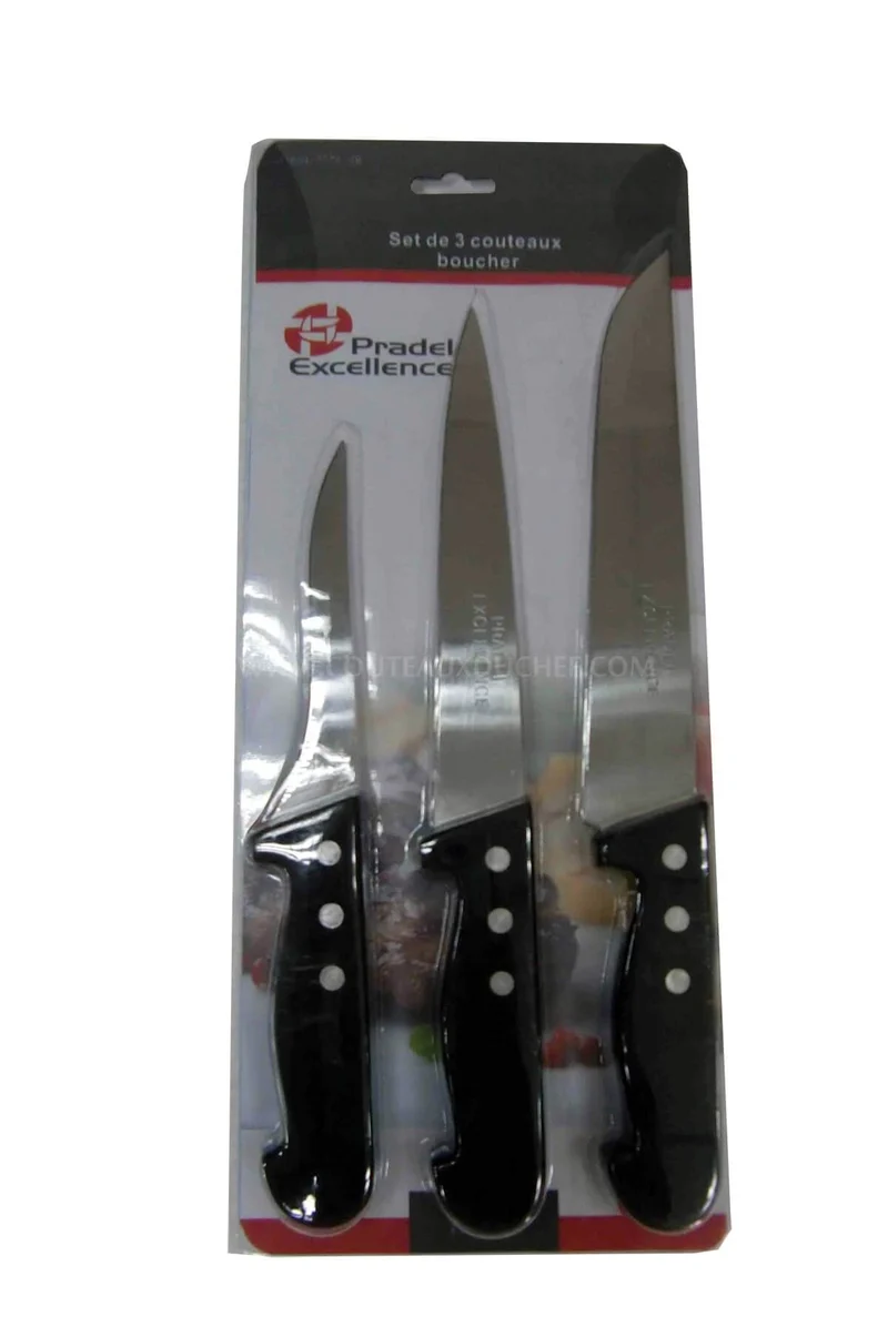 Ensemble de 3 couteaux de boucher manches polypro Pradel Excellence