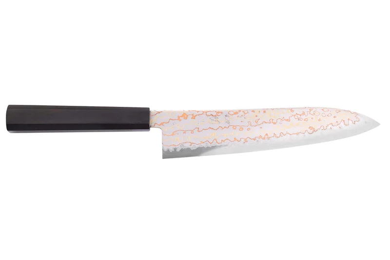 Couteau de chef 21cm japonais artisanal Hatsukokoro Hayabusa Rainbow Damas
