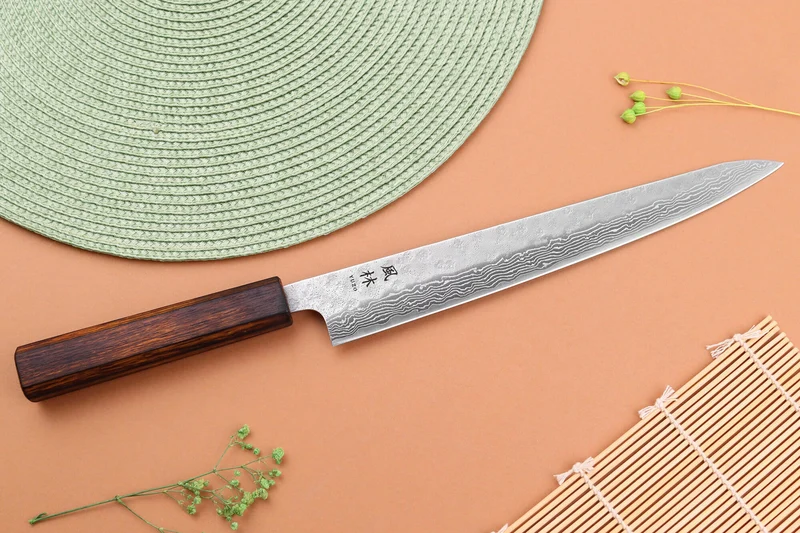 Couteau sujihiki 24cm japonais artisanal Yuzo Enju Damas 440C