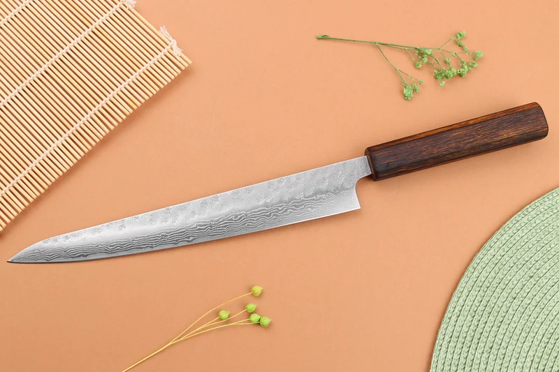Couteau sujihiki 24cm japonais artisanal Yuzo Enju Damas 440C