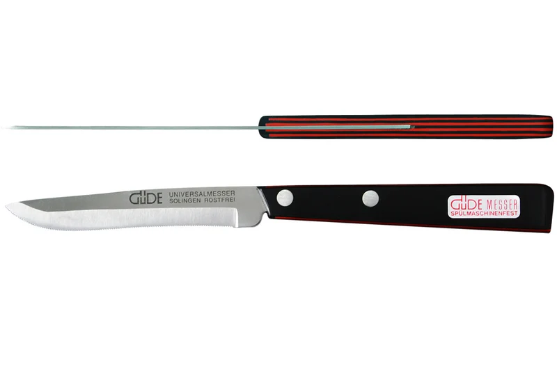 Couteau de table GÜDE Universel 10cm micro-denté manche noir/rouge