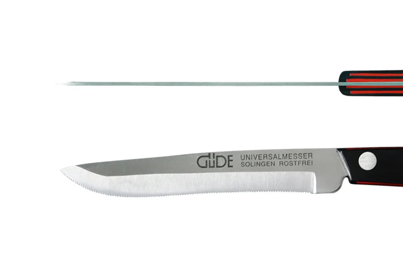 Couteau de table GÜDE Universel 10cm micro-denté manche noir/rouge