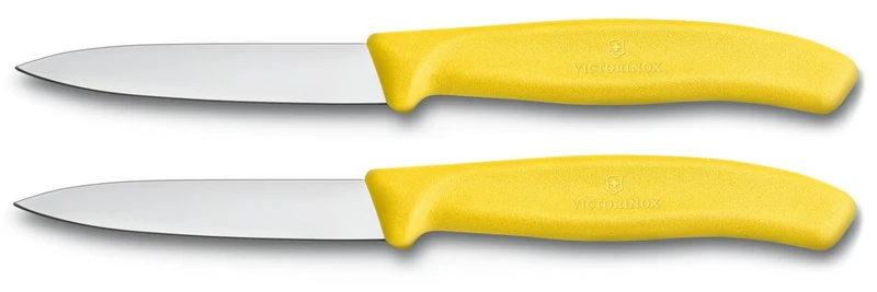 2 Couteaux d'office Victorinox jaunes lame 8cm pointe milieu