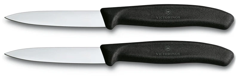 2 Couteaux d'office Victorinox noirs lames 8cm pointe milieu
