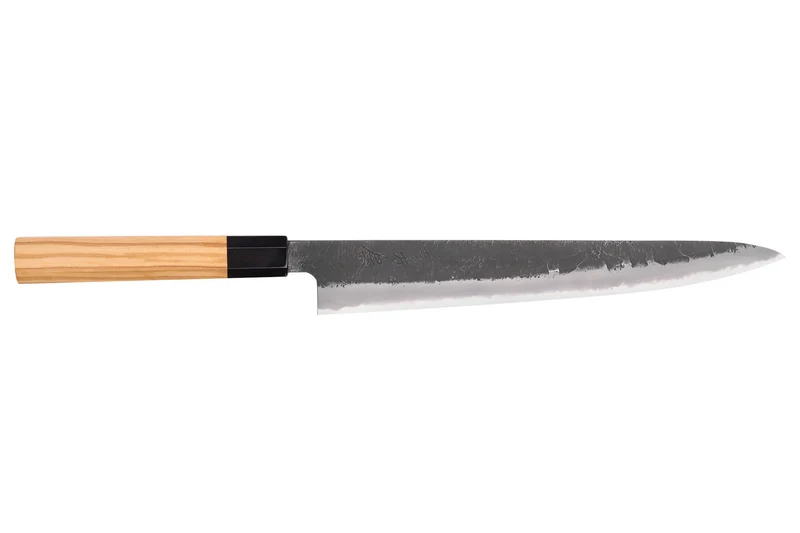 Couteau sujihiki 27cm japonais artisanal Hinoura Mutsumi Ajikataya Black Nashiji