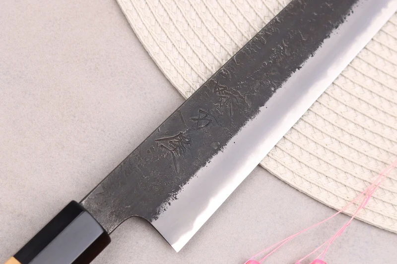 Couteau sujihiki 27cm japonais artisanal Hinoura Mutsumi Ajikataya Black Nashiji