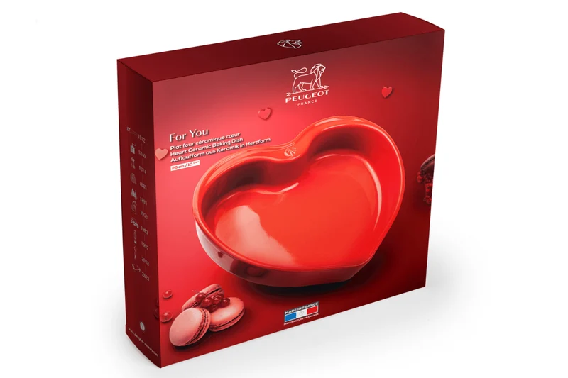 Plat four cœur Peugeot Appolia For You en céramique rouge diamètre 26cm
