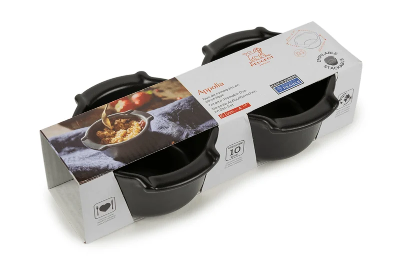 Duo ramequins Peugeot Appolia en céramique noir satin diamètre 11cm