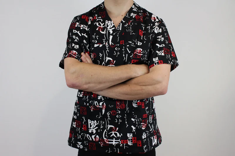Veste de cuisine unisexe Egochef Leonardo caractères japonais 100% coton à manches courtes