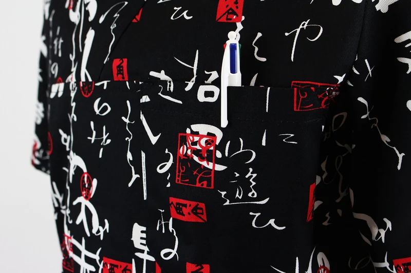 Veste de cuisine unisexe Egochef Leonardo caractères japonais 100% coton à manches courtes